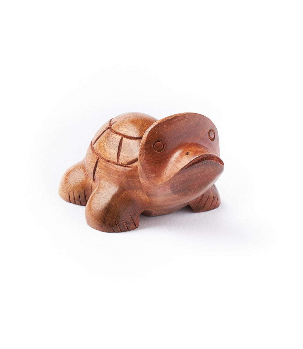 Carved rosewood turtle eyeglasses holder with carved face and rounded snout