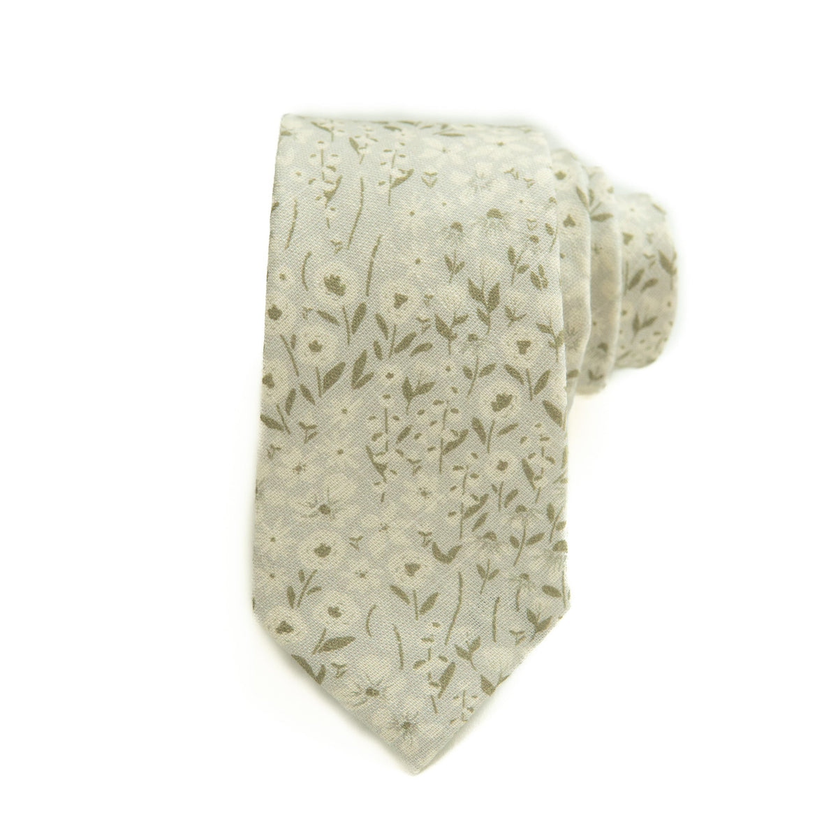 Eden men's tie in light cream with subtle green leaf pattern