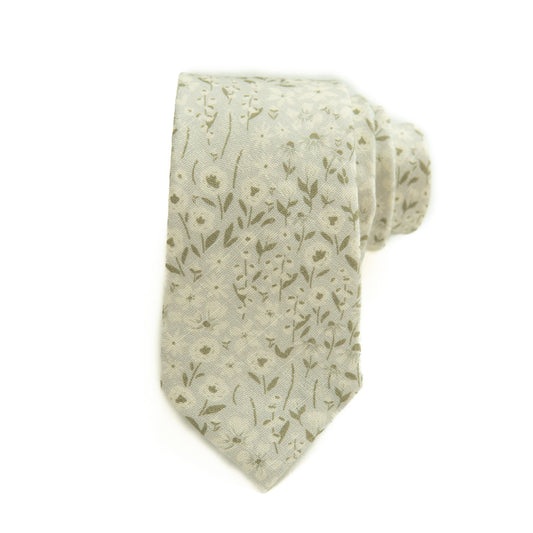 Eden men's tie in light cream with subtle green leaf pattern