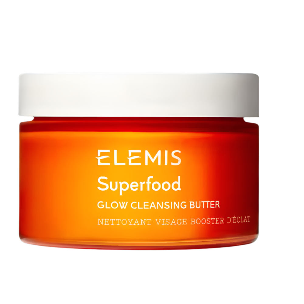 Elemis cleansing butter jar with orange back label and silver-toned lid rim