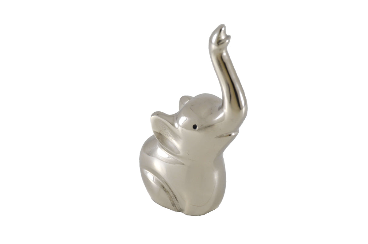 Silver elephant ring holder figurine, upright ears, open top for rings