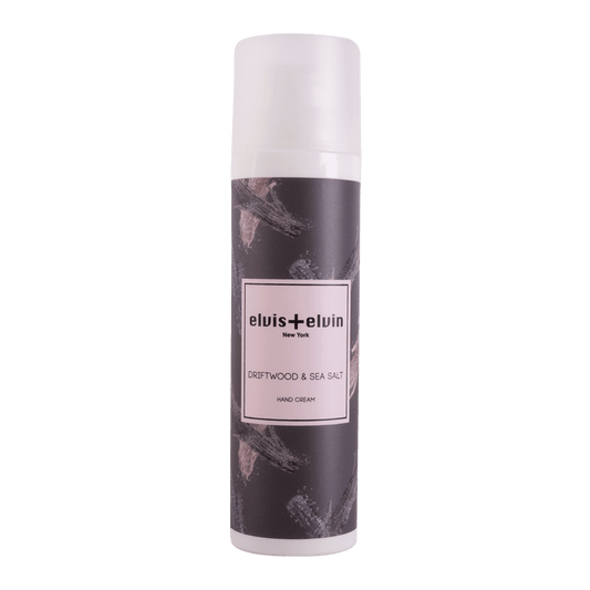elvis+elvin hand cream bottle, Driftwood & Sea Salt label, white cap