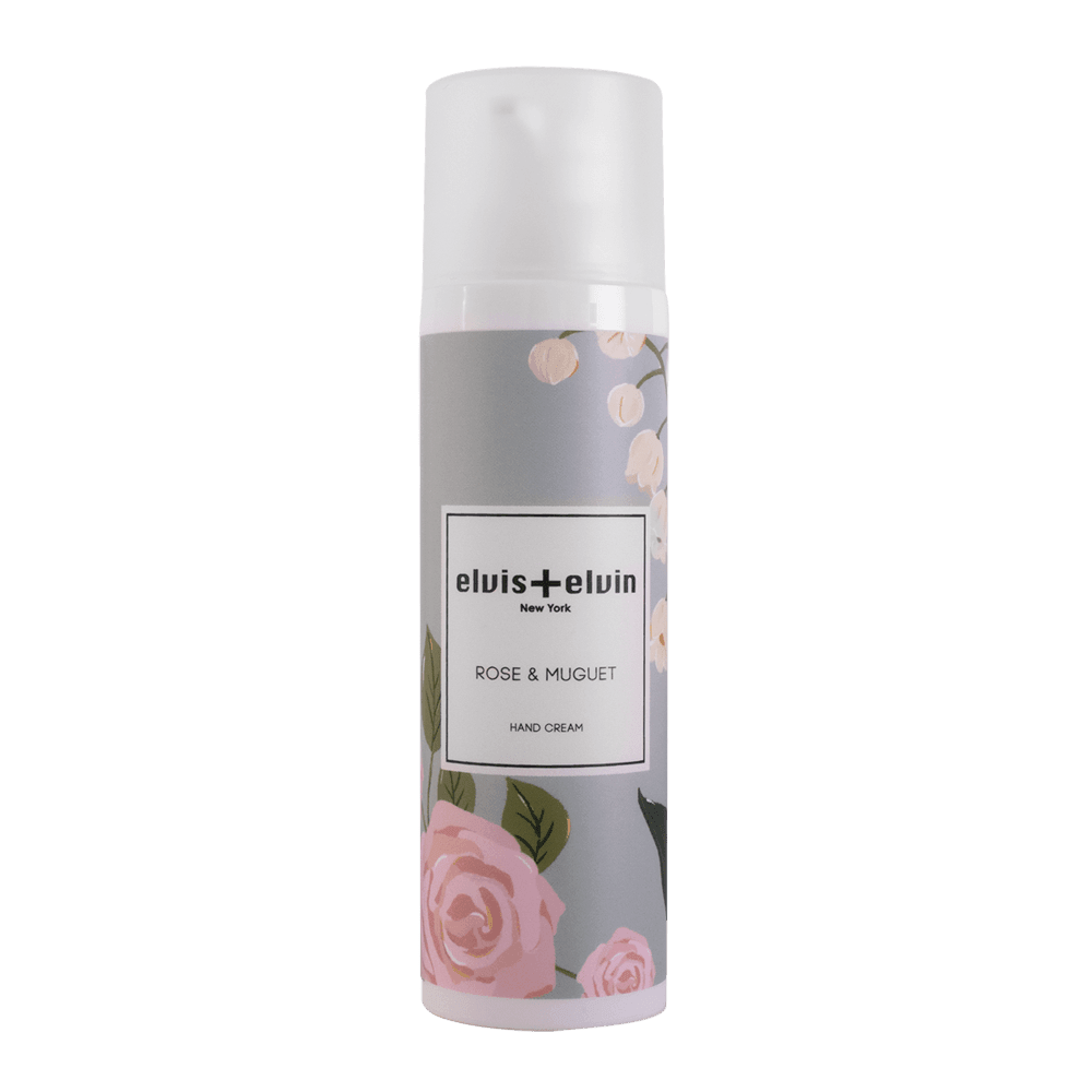 elvis+elvin Rose & Muguet hand cream bottle, floral pink label
