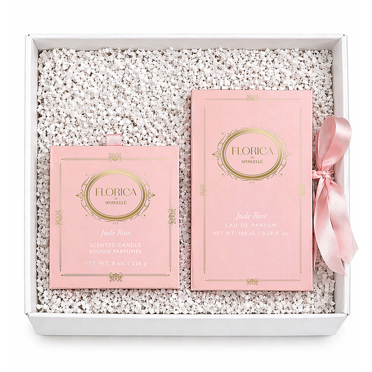 Rose-scent perfume and scented candle set in pink gift box