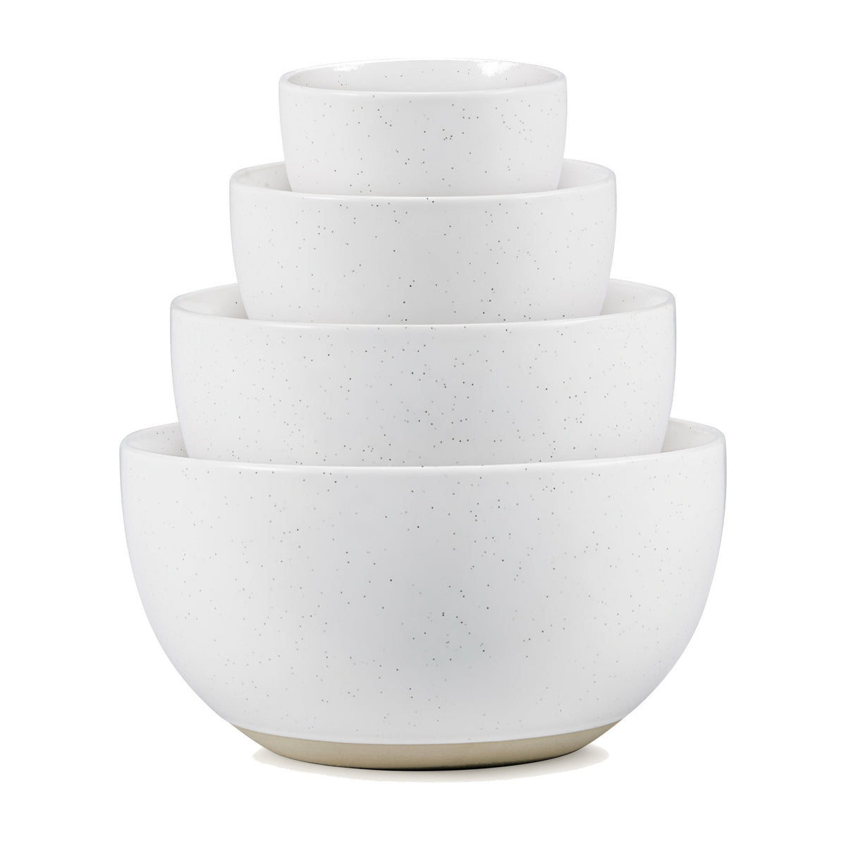 Moonstone speckled ceramic nesting bowls set of 4, stacked front view