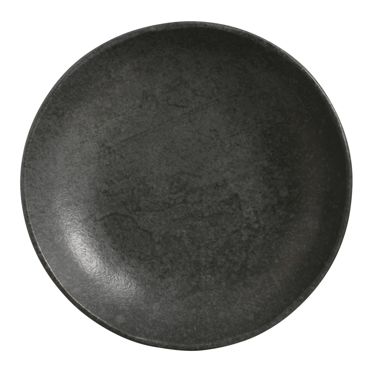 Dark gray reactive glazed pasta plate, subtle speckled surface and matte sheen