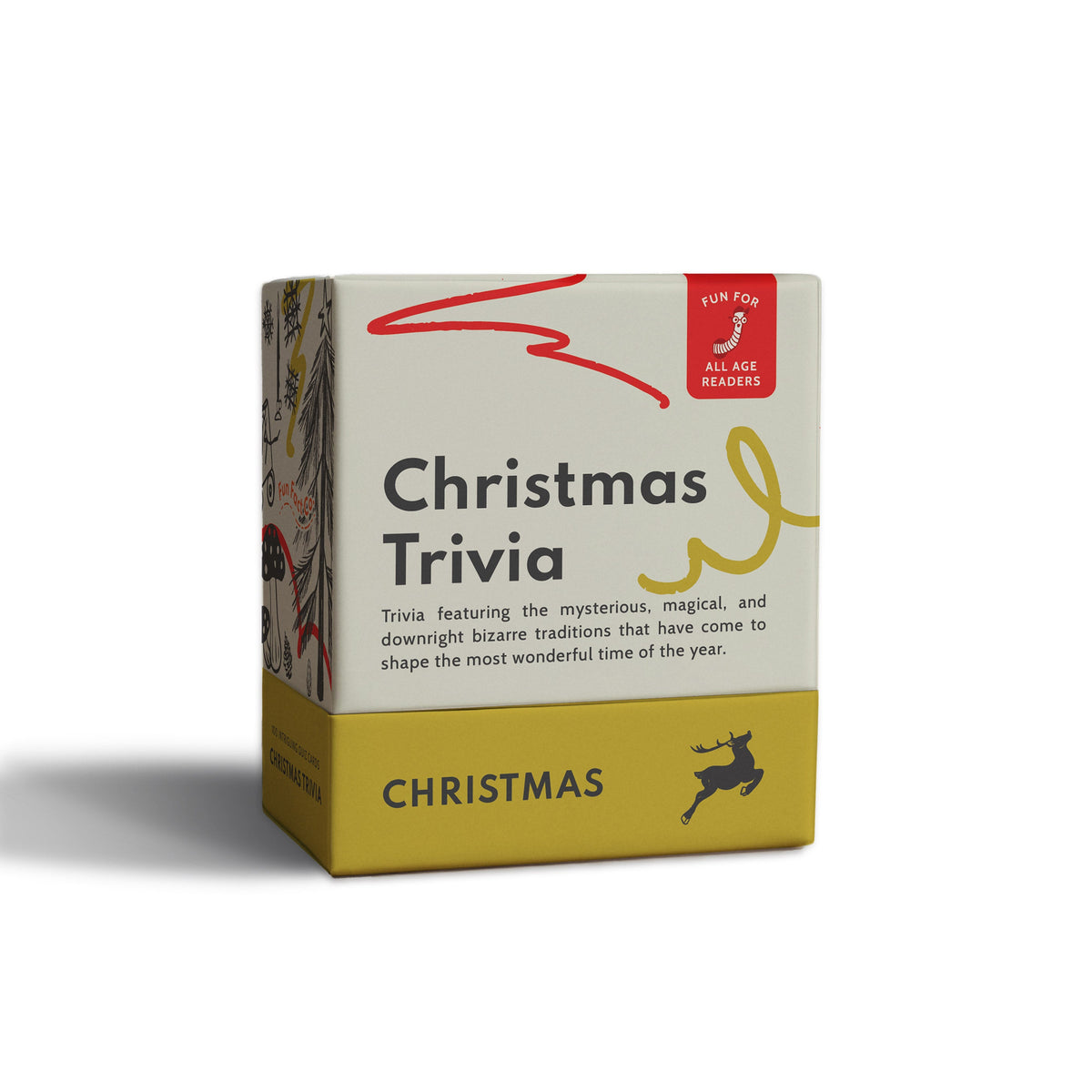 Christmas trivia card game box, angled view with “Christmas Trivia” title