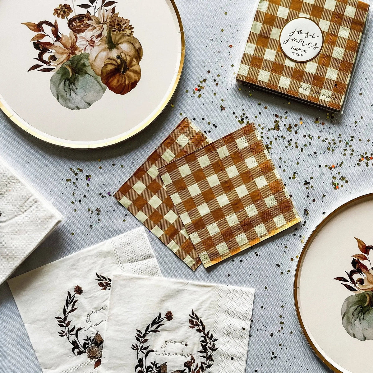 Fall Plaid Cocktail Napkins, Thanksgiving (16 Pack)