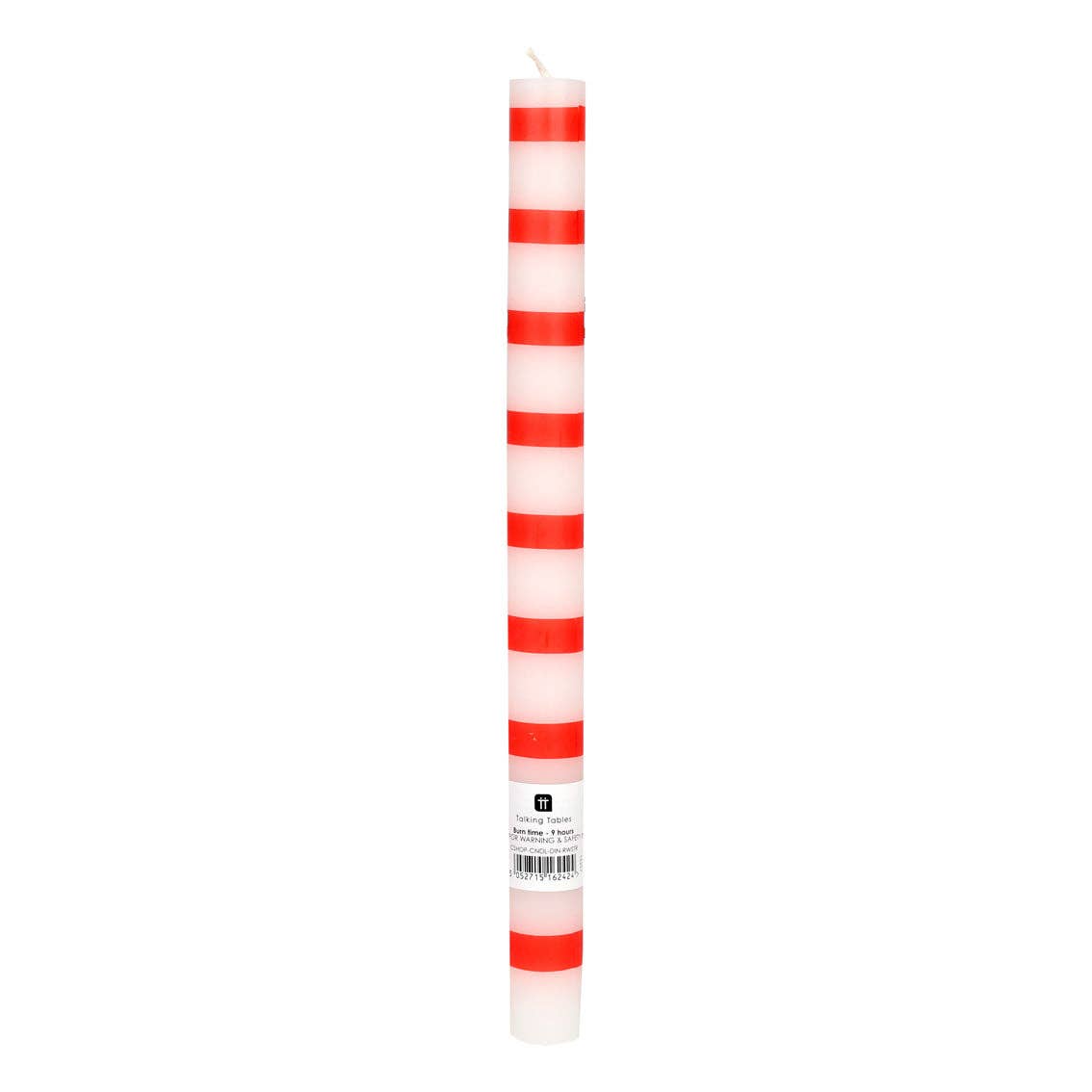 Tall red and white striped pillar candle