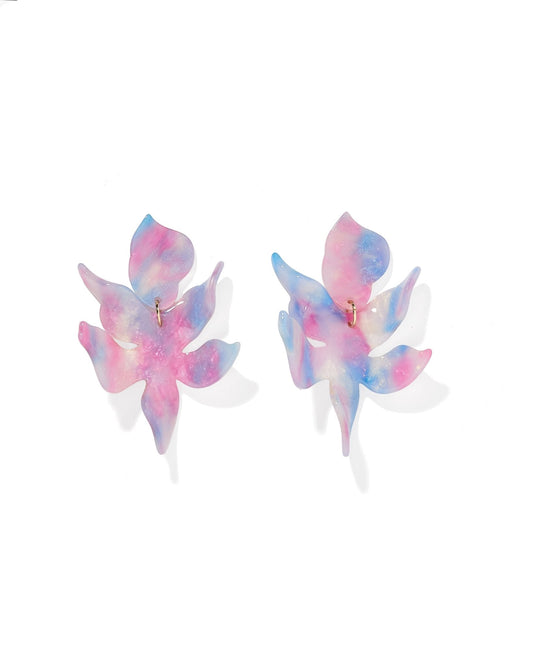 Pastel cotton-candy floral statement earrings with gold-tone hooks