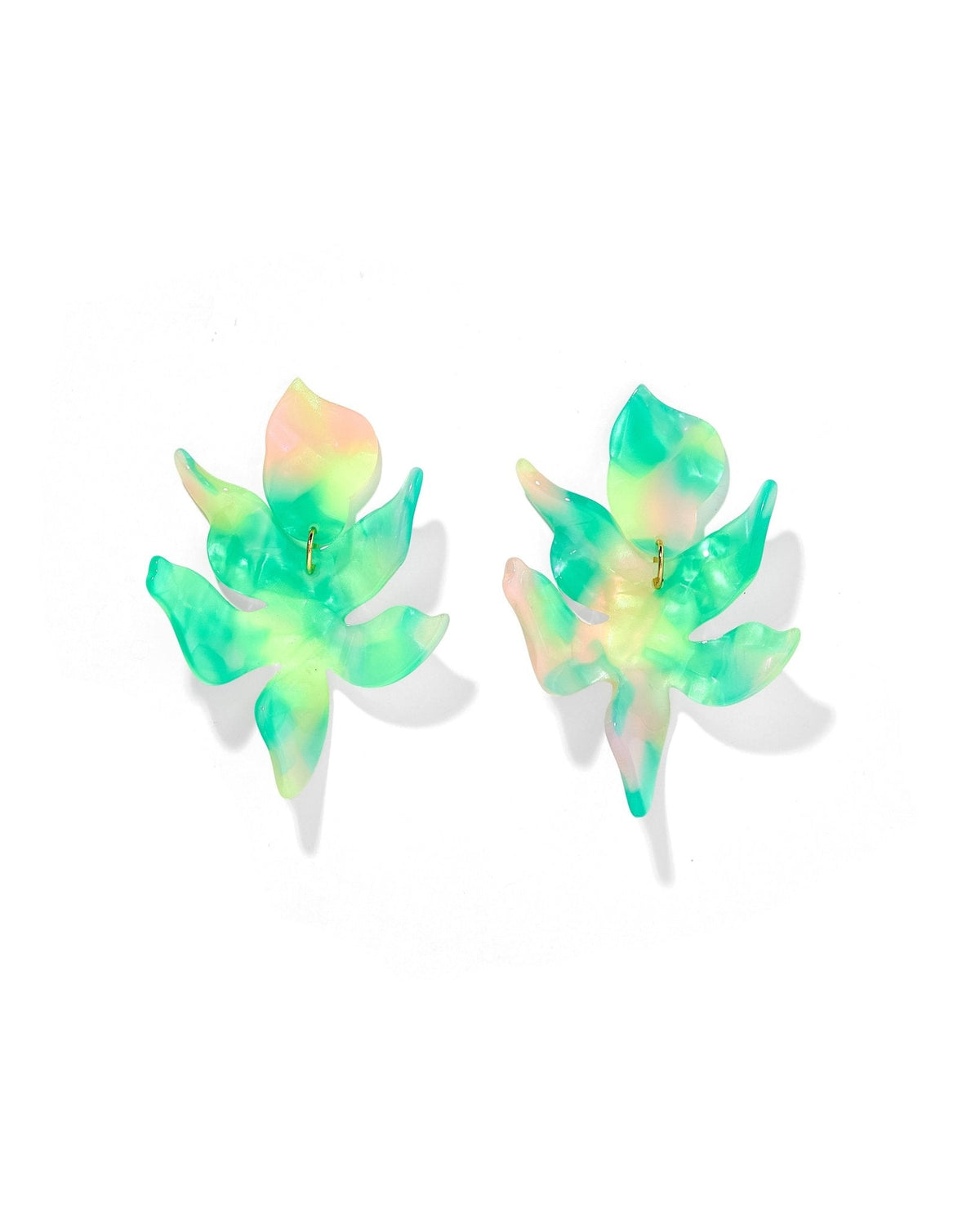 Floral statement earrings with teal seaglass translucent flower petals