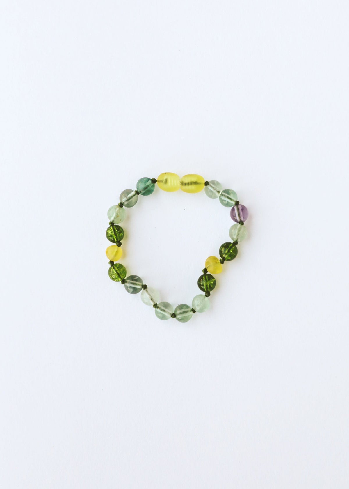 Green and yellow gemstone beaded bracelet, round faceted beads