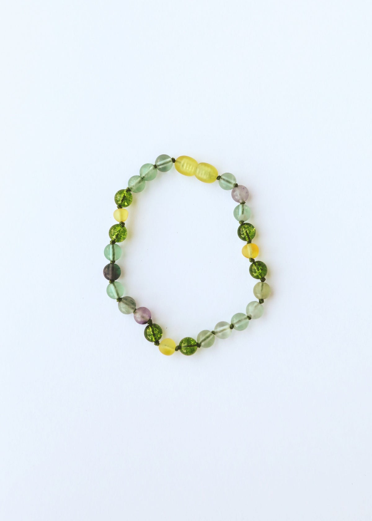 Green and yellow gemstone beaded anklet bracelet, round faceted beads