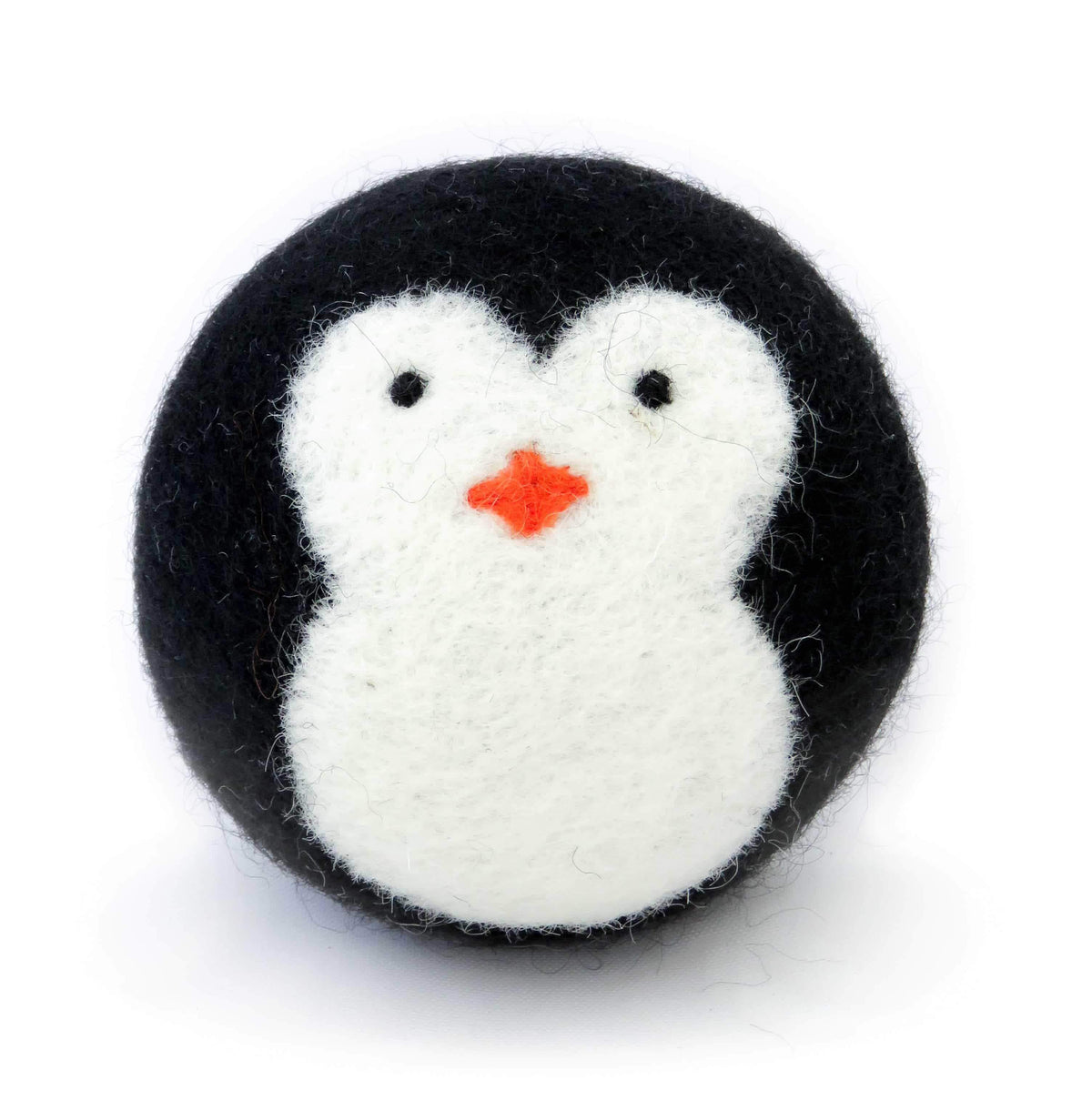 Black-and-white penguin plush toy with orange beak, front view