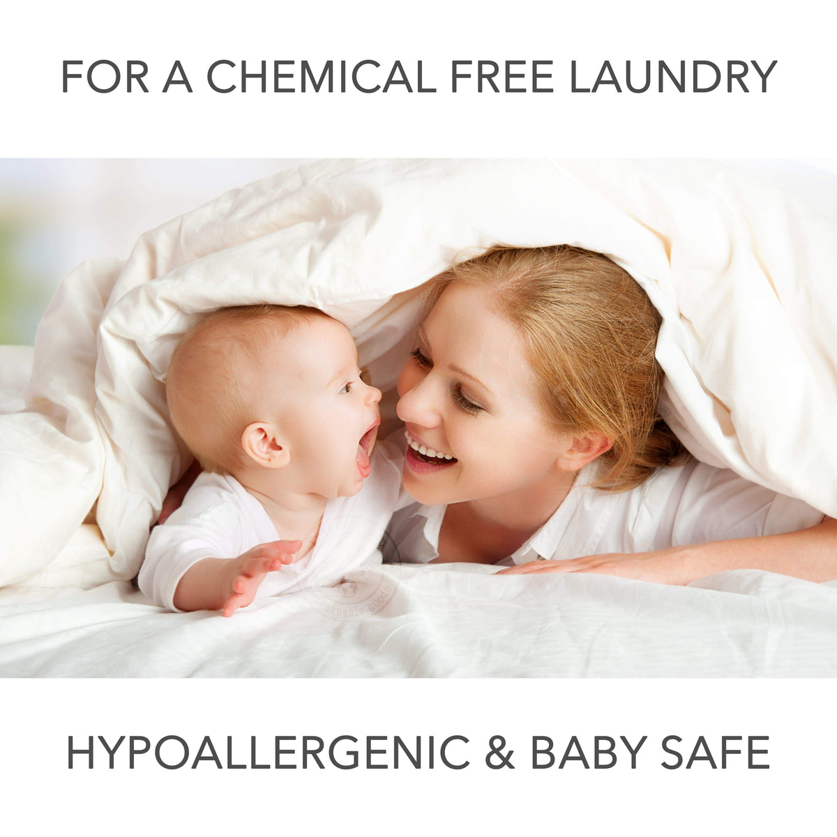 Laundry safety infographic: chemical-free laundry, hypoallergenic and baby safe