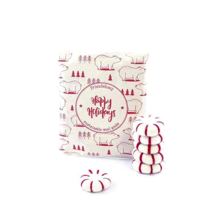 Peppermint eco freshener ornaments with striped peppermint round pieces and hanging loops