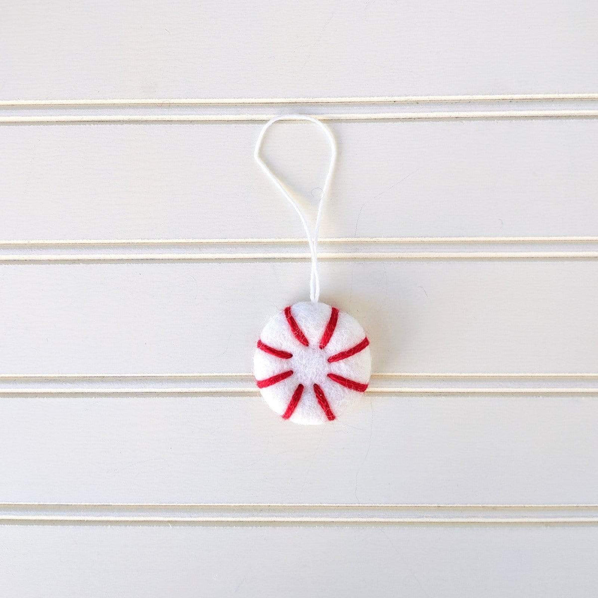 Peppermint eco freshener ornament with striped peppermint round and hanging loop