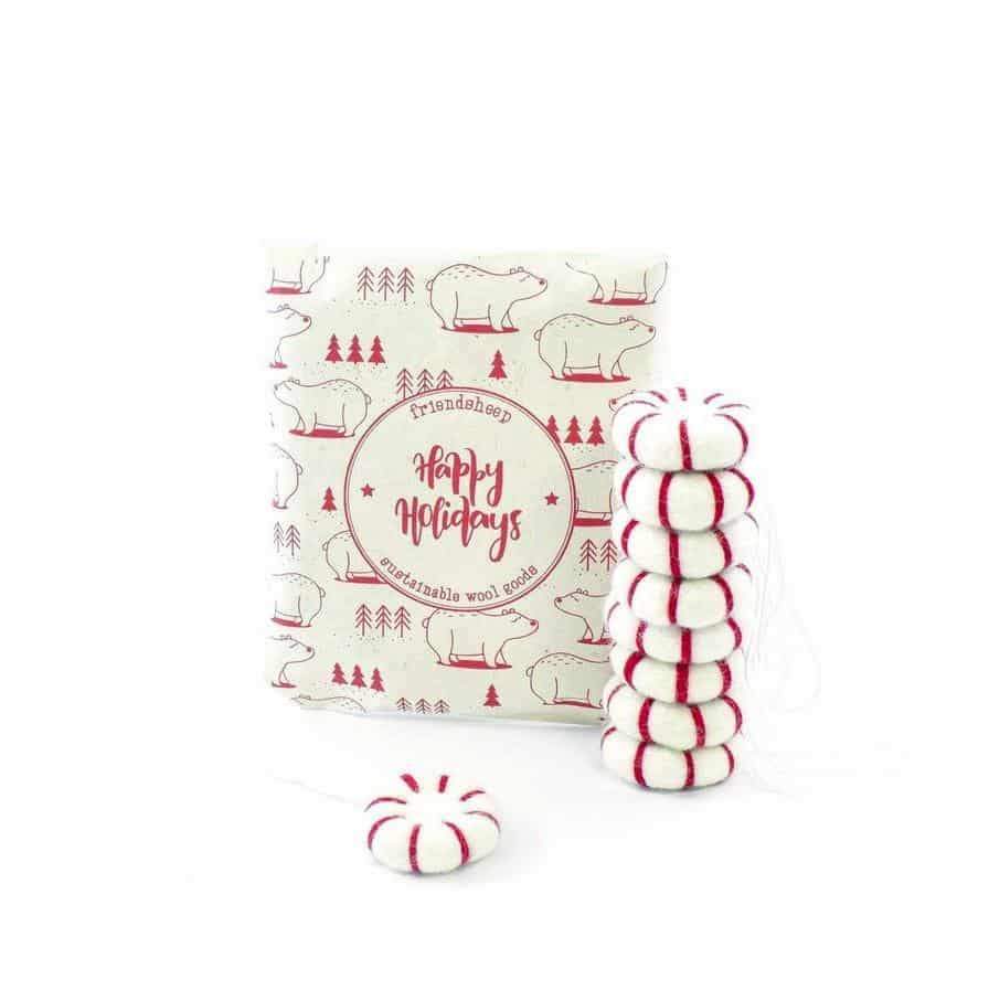 Peppermint eco freshener ornament set with striped peppermint round pieces and hanging loops