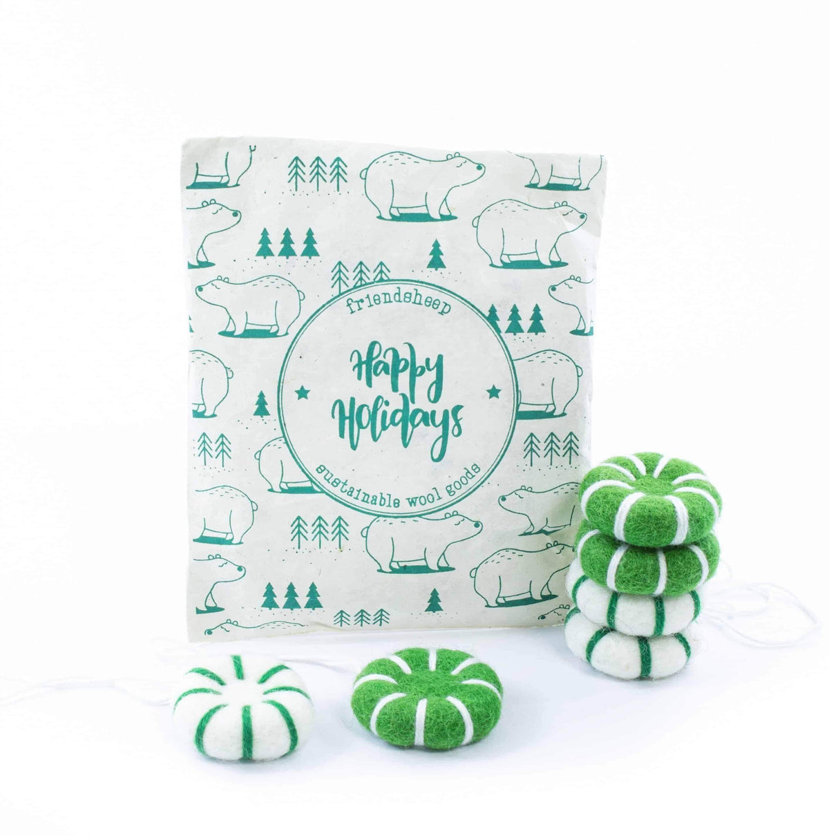 Peppermint eco freshener ornament set with green-and-white felt peppermint swirl pieces