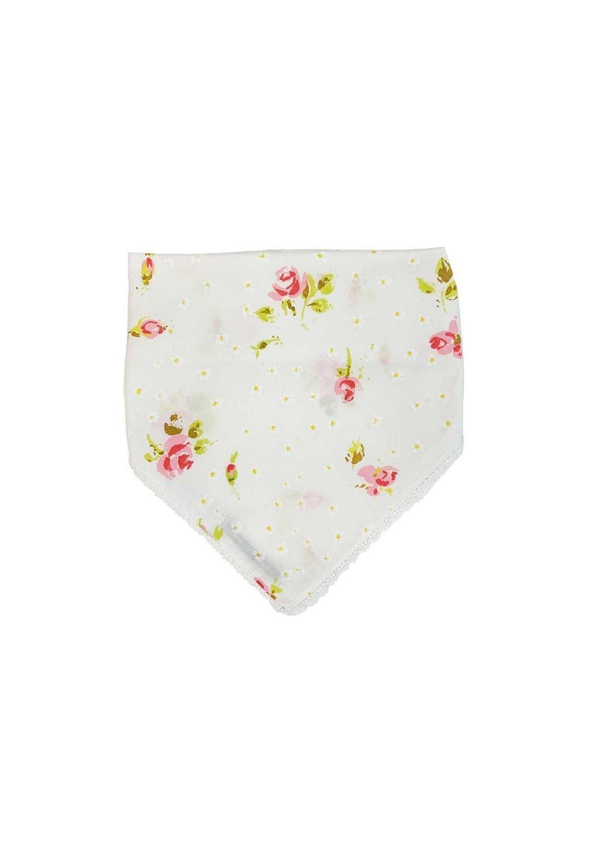 White floral face bandana with small roses, triangular shape