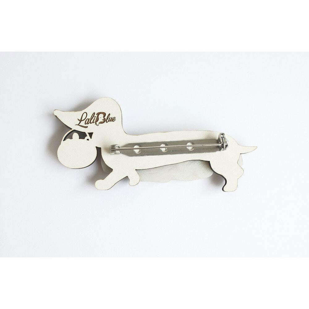 Laliblue ghost dachshund brooch back view with clasp and pin
