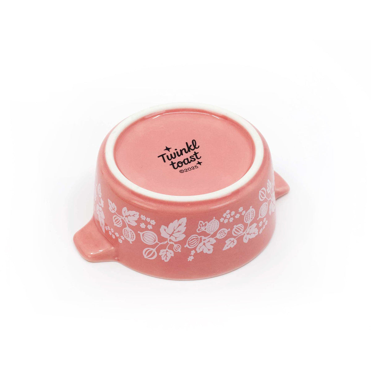 Pink ceramic casserole trinket box lid with floral pattern and 'Twinkle toast' logo