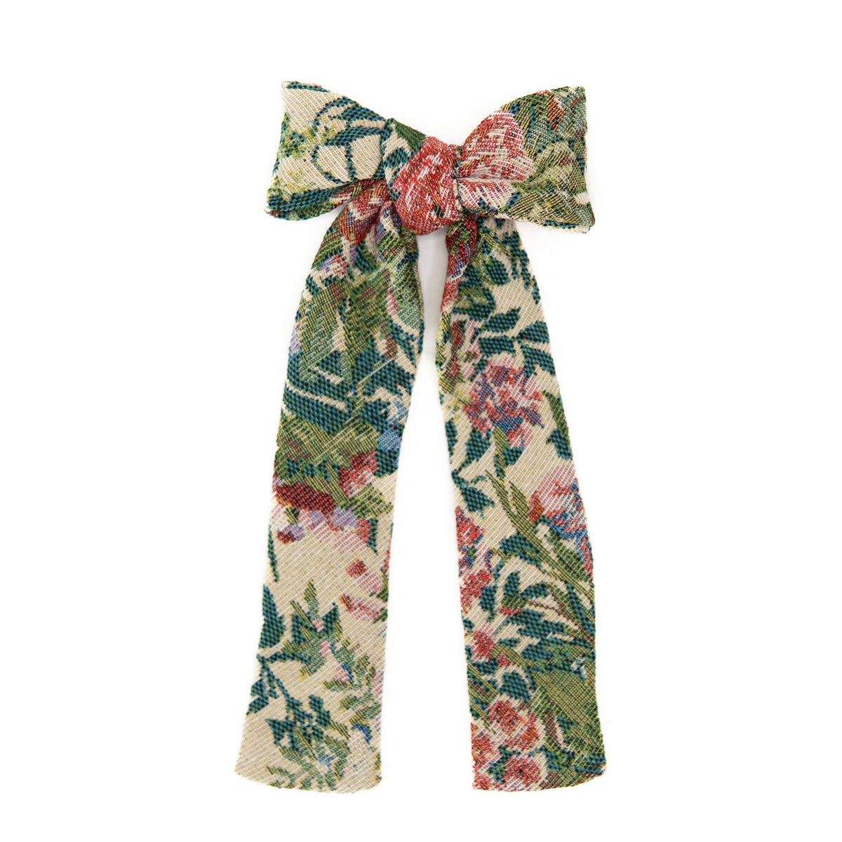 Multicolor floral plaid lady hair bow with long ribbon tails