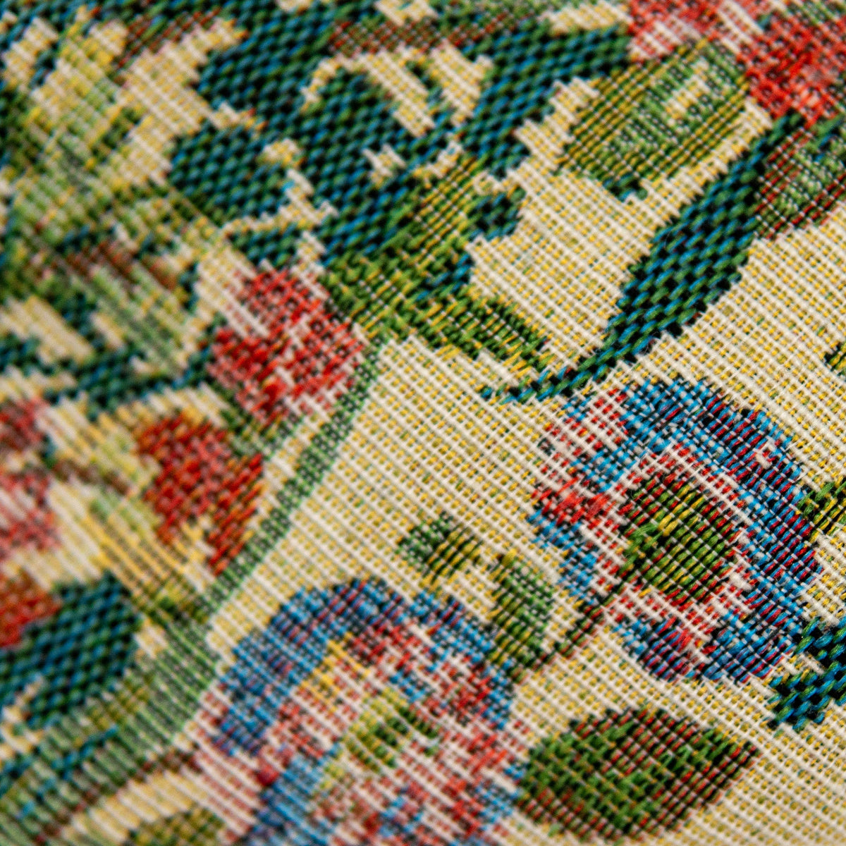 Close-up of youth necktie woven multicolor floral tartan-style pattern