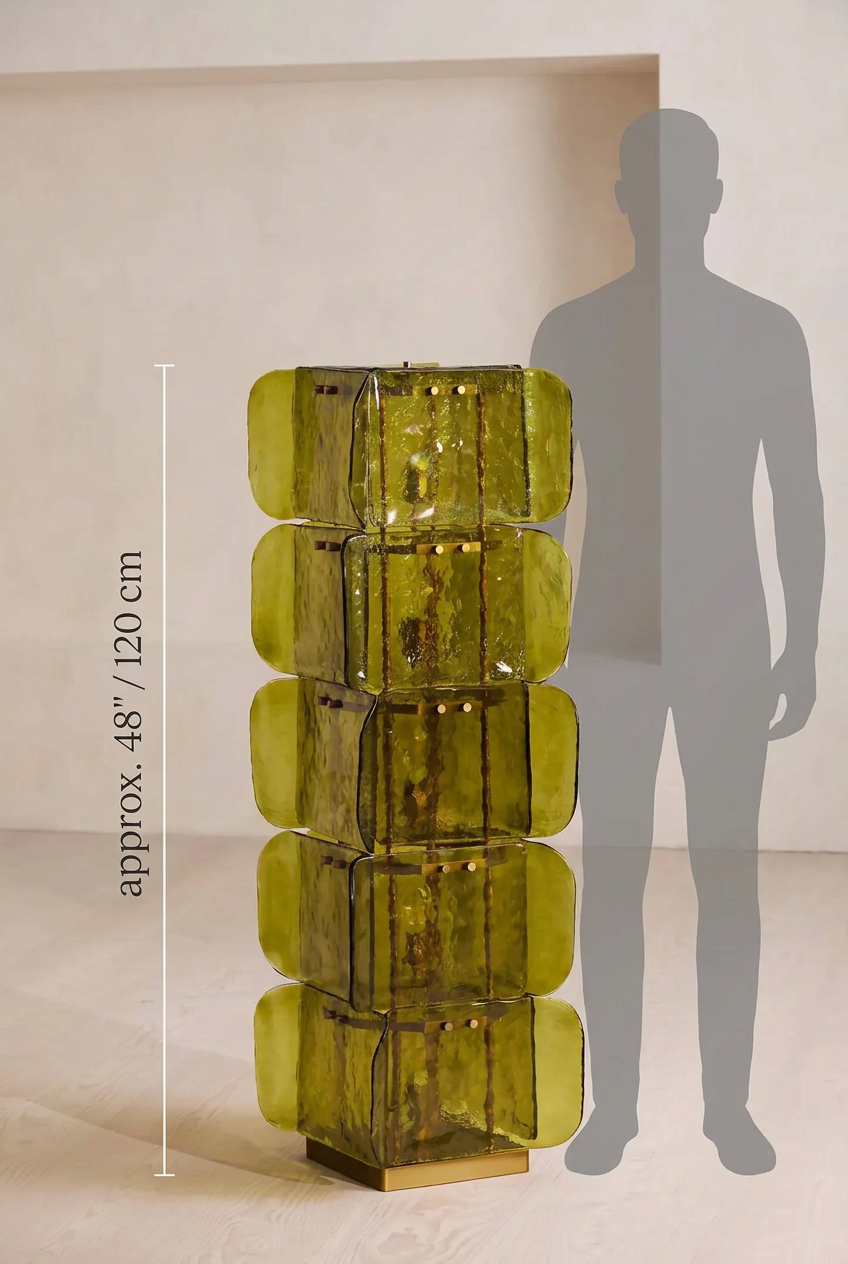 Green glass floor lamp shown at approximately 48 inches tall