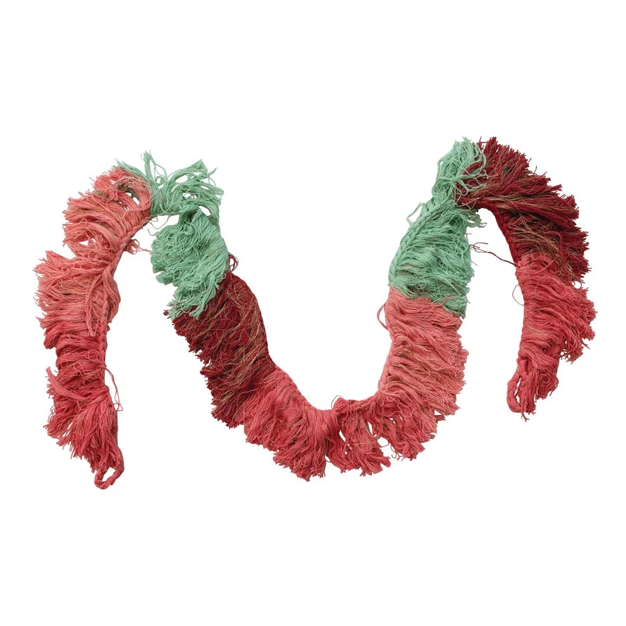 Multicolor cotton fringe garland loop with red and green tassels