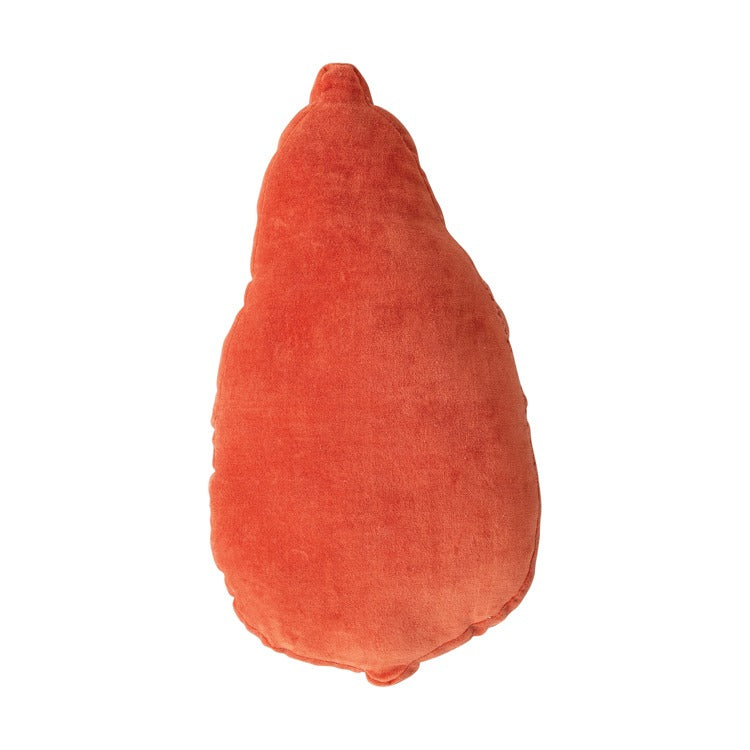 Papaya-shaped accent pillow with solid orange fabric back and top loop