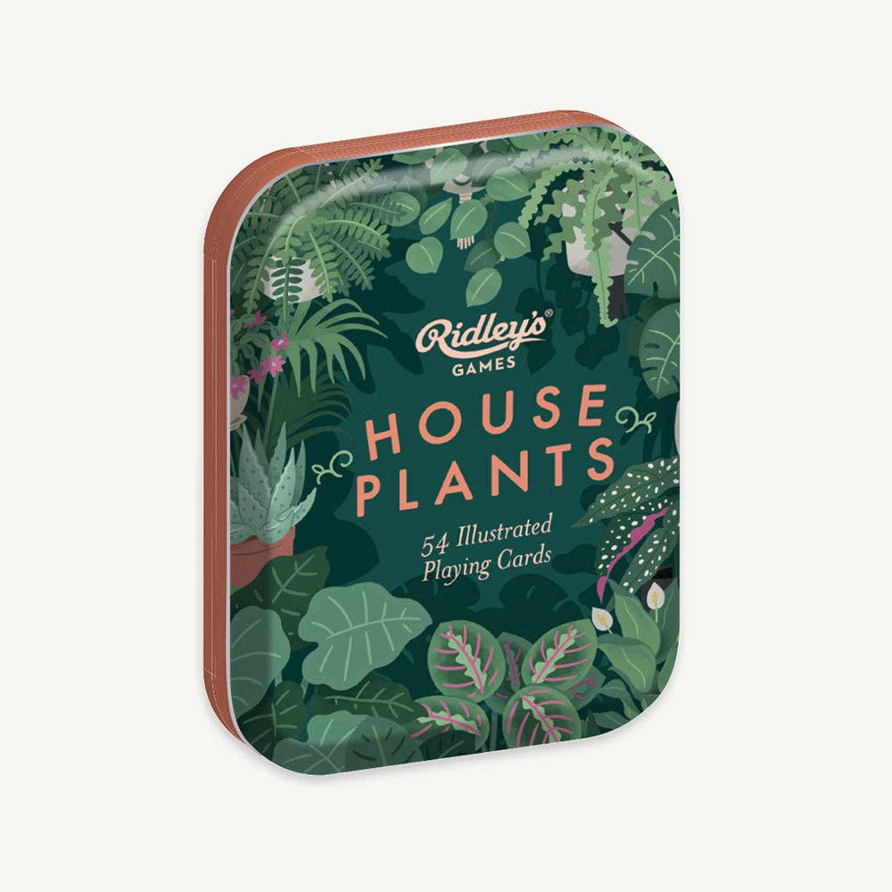 House Plants playing card deck in illustrated tin with lush green plant artwork