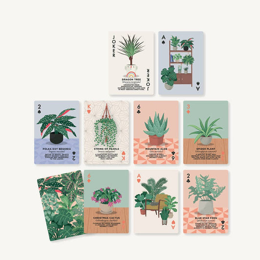 Assorted House Plants playing cards with colorful plant illustrations on card faces