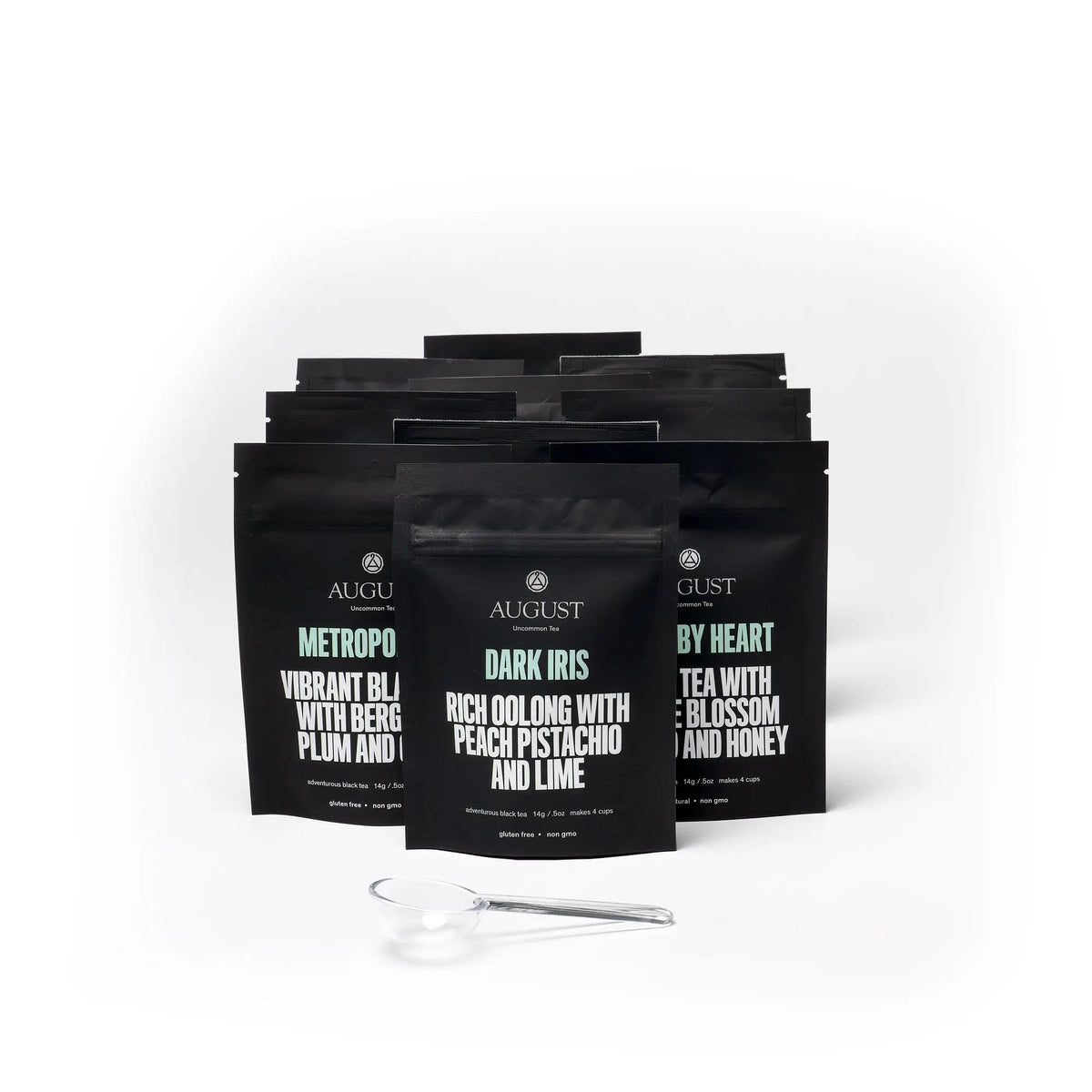 Iced tea sampler of black tea pouches featuring assorted flavor labels