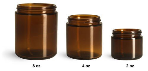 Set of amber glass candle jars with screw lids, sizes 8 oz, 4 oz, 2 oz.