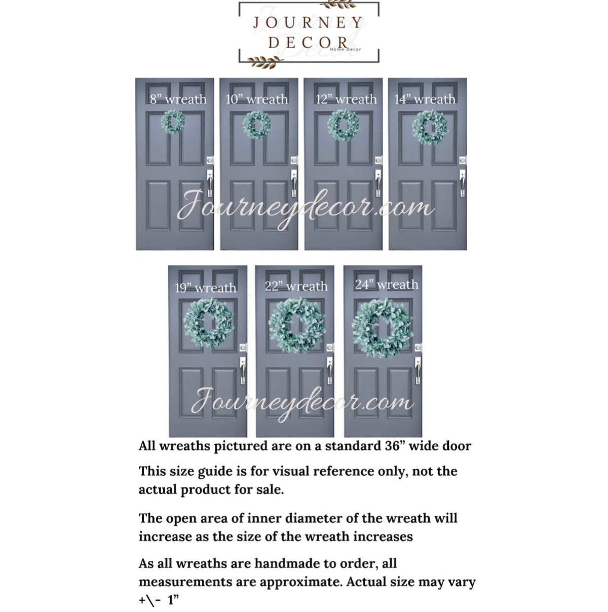 Pampas wreath size guide with several small ribboned wreath photos