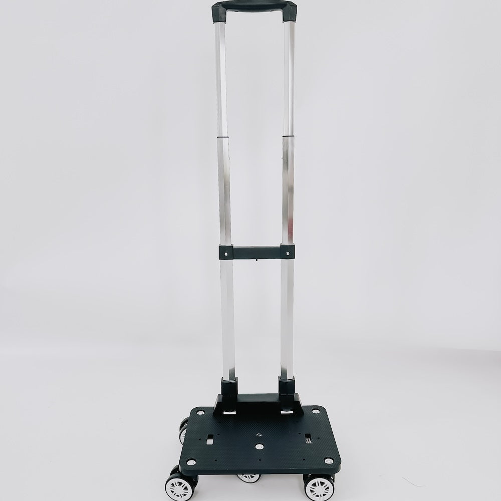 Rolling tote base with telescoping handle and four small wheels