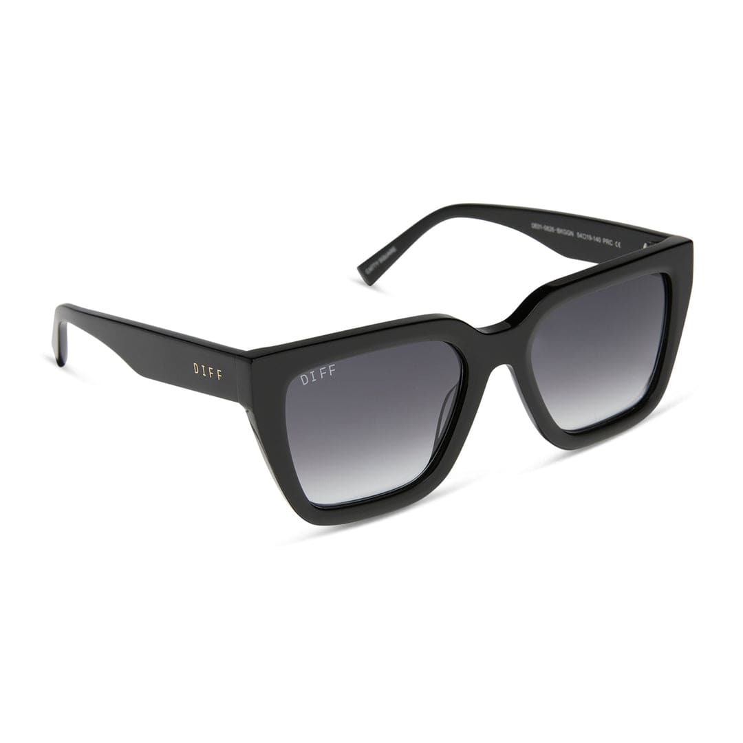 Black DIFF square sunglasses with gradient lenses, thick acetate frame