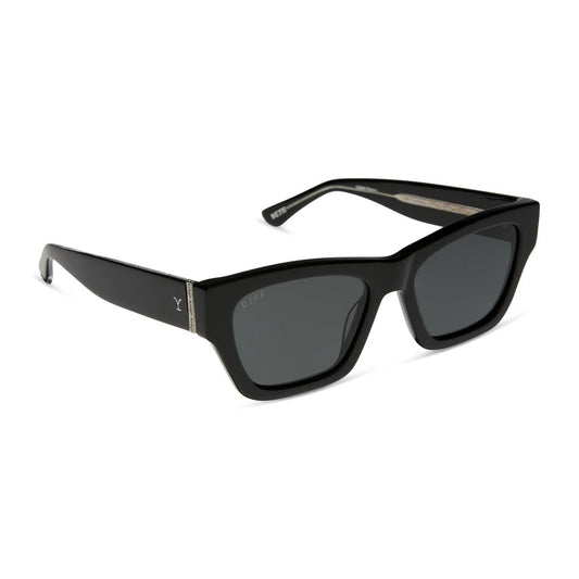 Black polarized sunglasses with dark lenses, full-rim frame