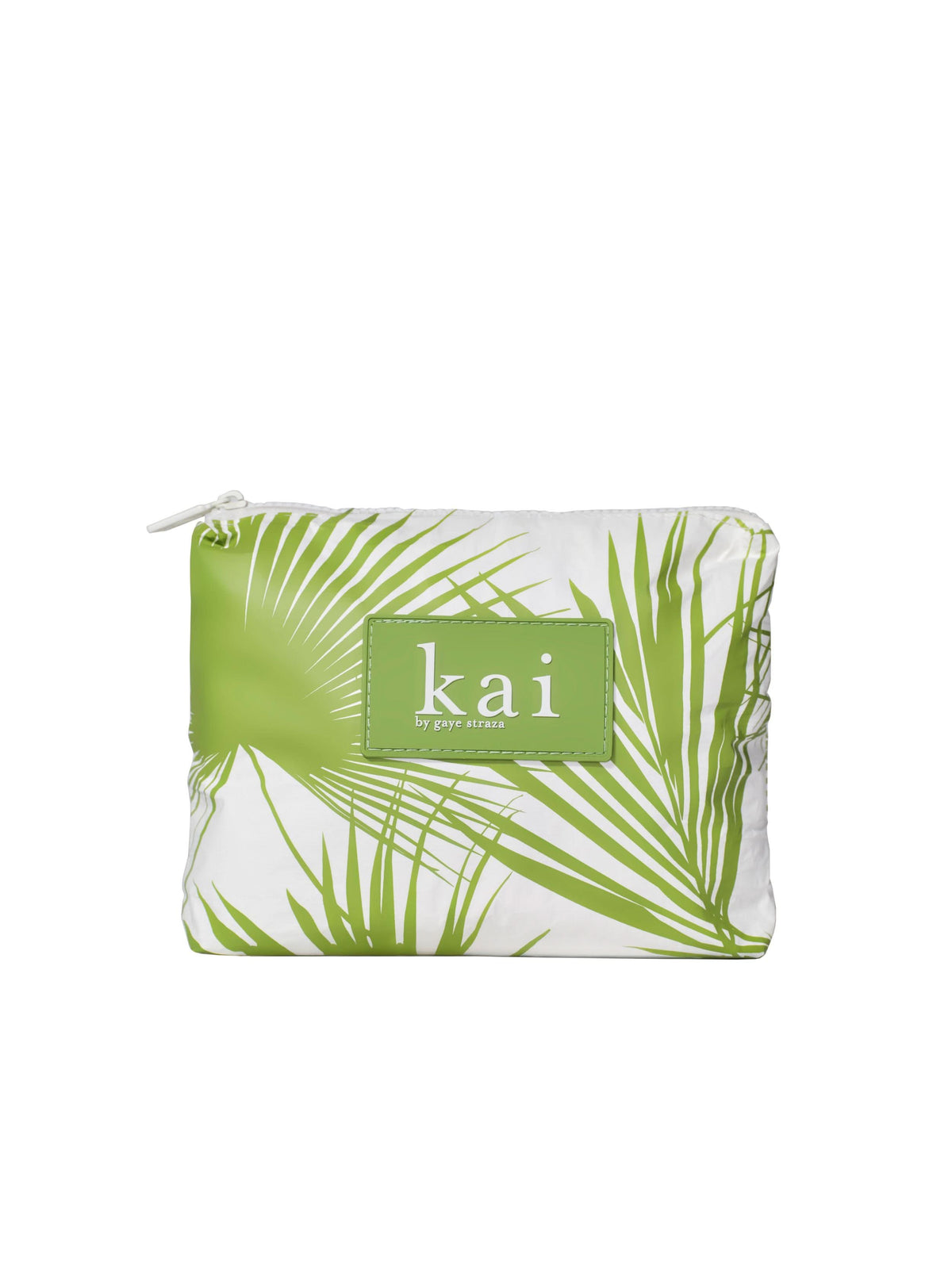 Leaf-print toiletry pouch with kai logo, zippered travel case