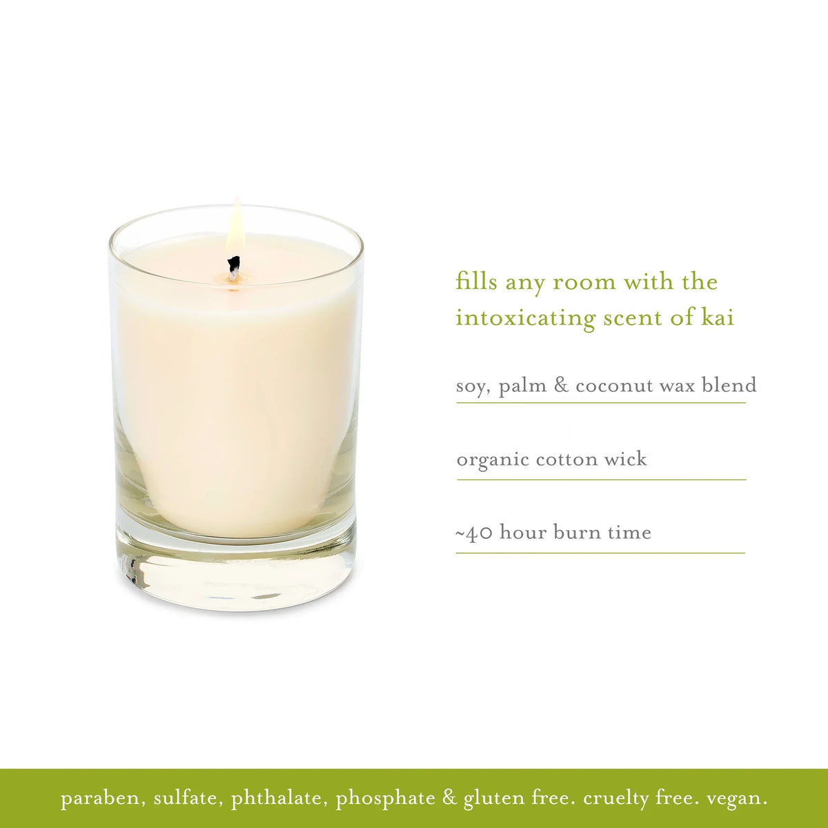 White wax candle in clear glass with exposed cotton wick