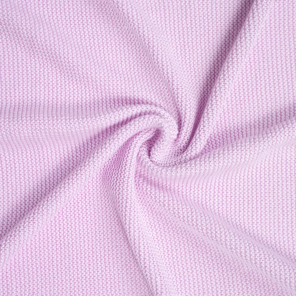 Lilac knit baby blanket close-up showing soft woven texture