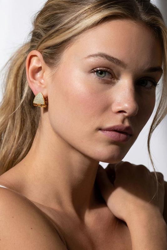 Gold-tone triangle pave zircon stud earrings