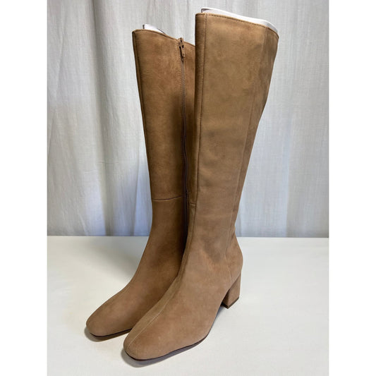 Pair of Ann Taylor suede tall boots with side zippers and block heels