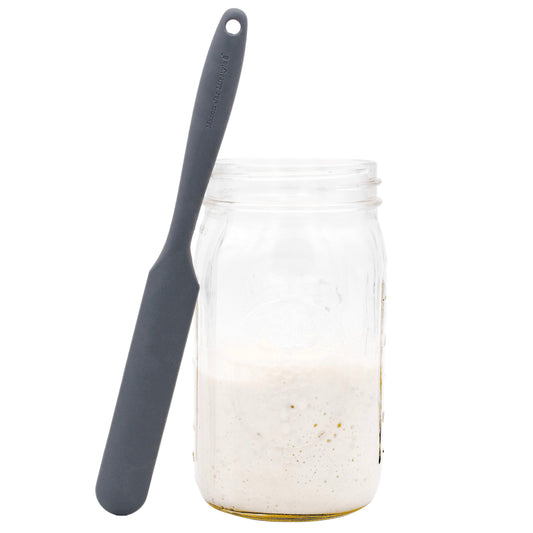Gray silicone jar scraper with round hanging hole handle