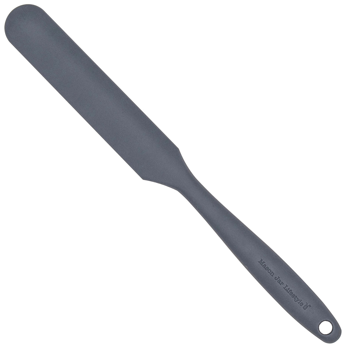 Gray silicone scraper paddle with circular hanging hole end