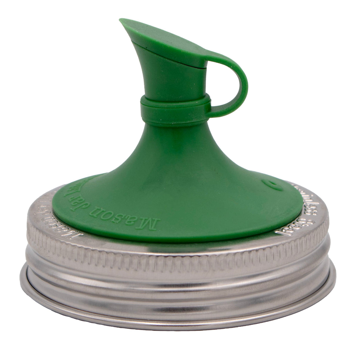 Silicone oil cruet pour lid for mason jar, green funnel top with side handle