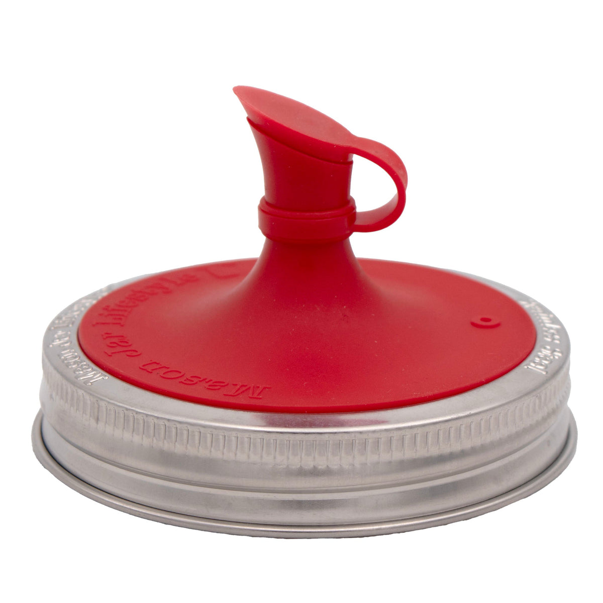 Silicone oil cruet pour lid for mason jar, red funnel top with side handle ring