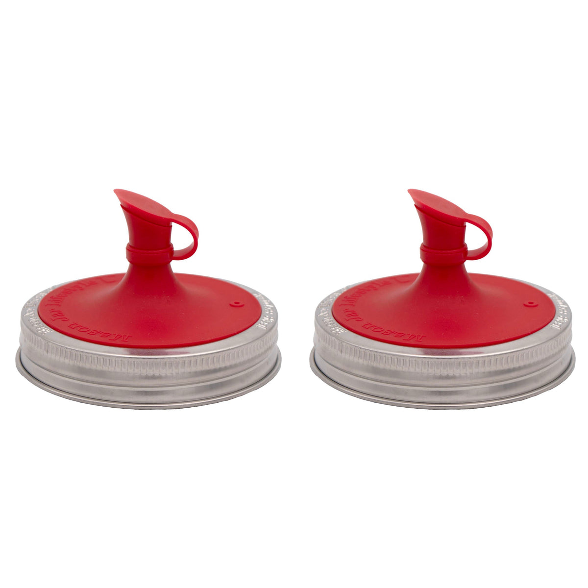 Silicone oil cruet pour lid for mason jar, red funnel top with side handle ring