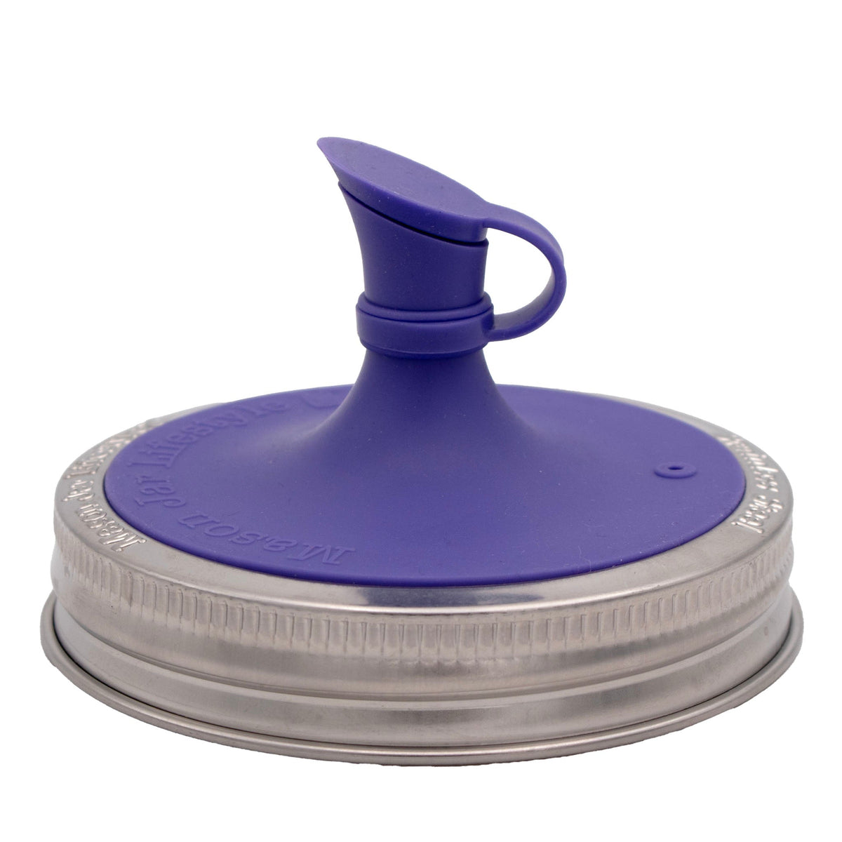 Purple silicone oil pour lid with handle spout, designed for mason jar mouth opening